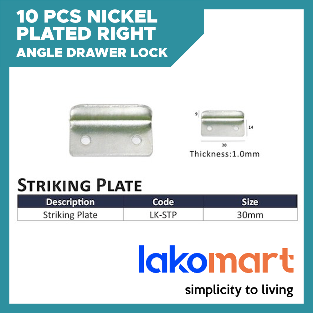 10 Pcs Nickel Plated Right Angle Drawer Lock Striking Plate 30 X 14mm