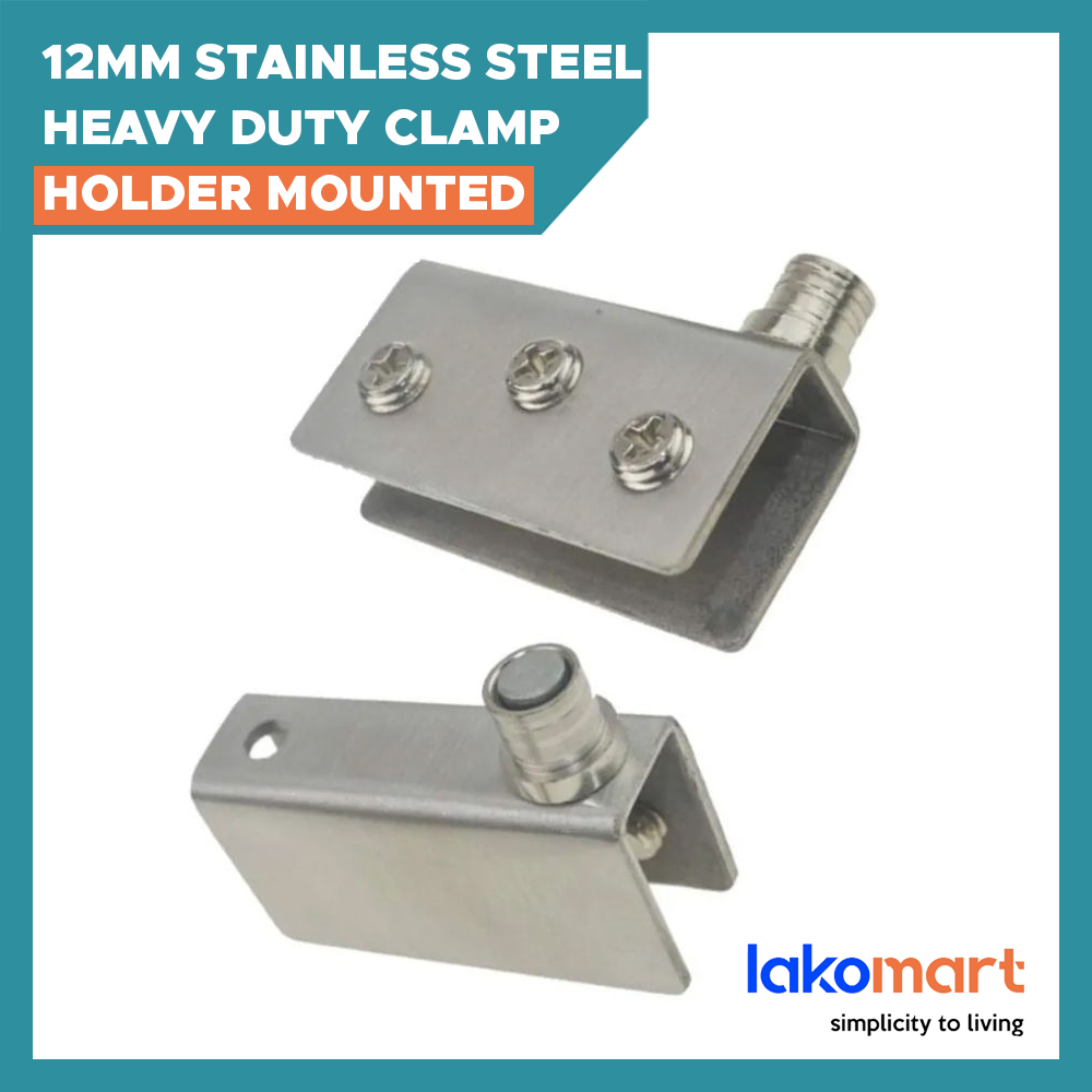 12mm Stainless Steel Heavy Duty Clamp Holder Mounted Big Glass Door Hi-Fi Hinge for cabinet glass doors (Nickel/ Chrome)