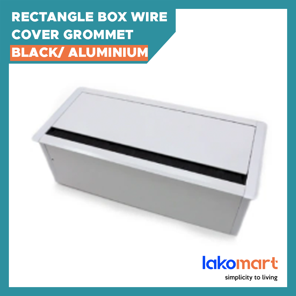 Aluminium/ Black Rectangle Box Wire Cover Grommet With Side Holes for Cable Management - Management Organiser Box Tabletop Power Socket Office Meeting Conference Room Hotel Desk Table Grommet