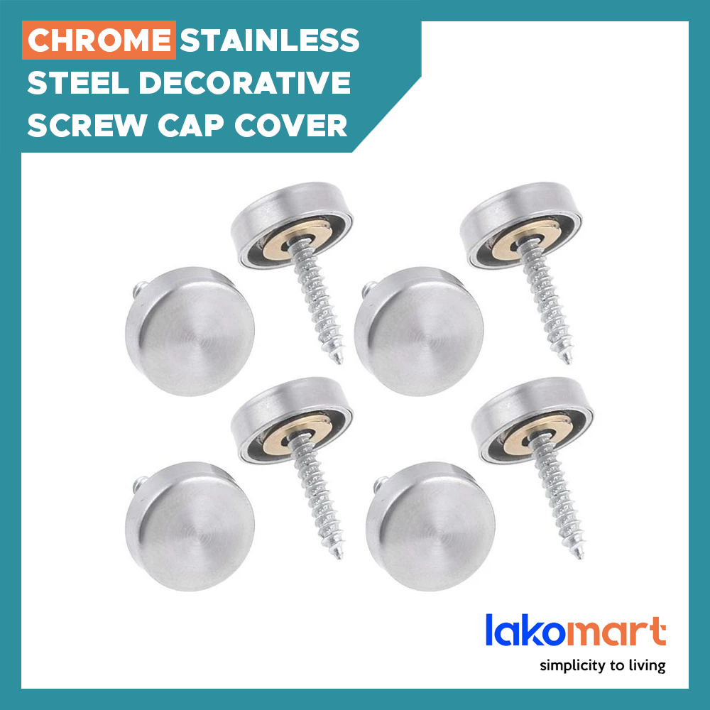 Chrome Stainless Steel Decorative Stain Brush Finish Screw Cap Cover Spacer with Countersunk Tapping Screw for Mirror Mount Glass Panel Signage Decorative Boards (Pack of 4)