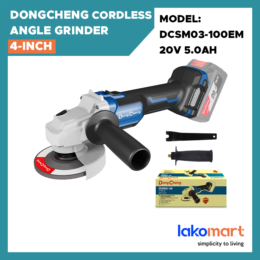 DONGCHENG Cordless Angle Grinder 4-Inch 20V 5.0AH (DCSM03-100EM)