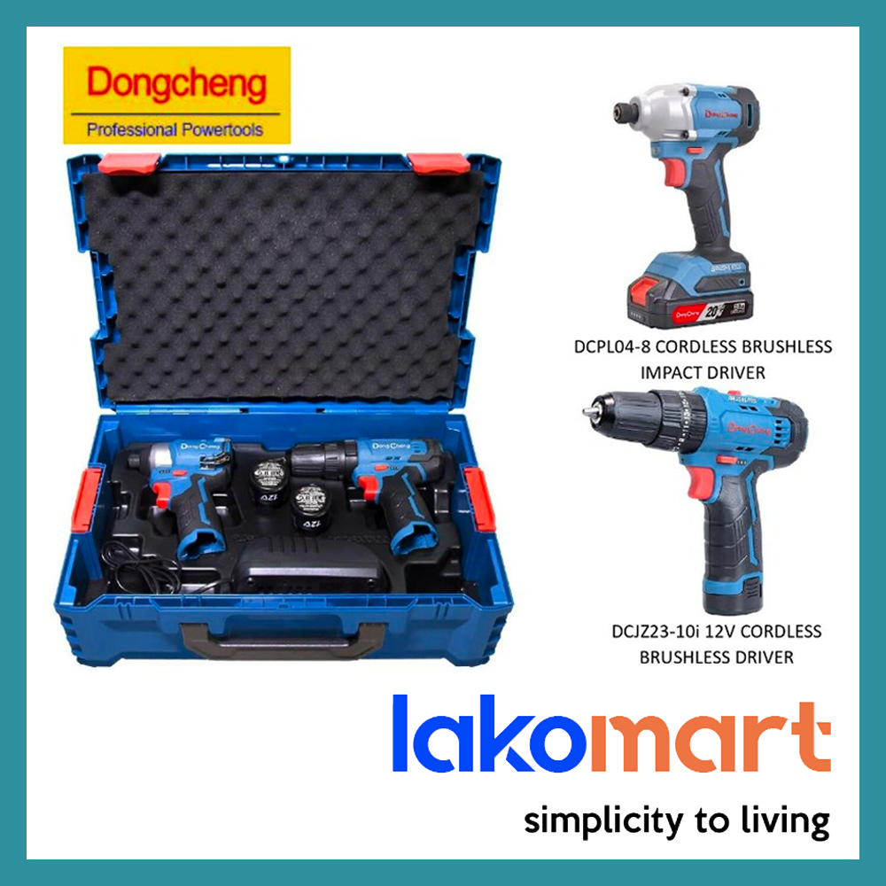 DONG CHENG Cordless Brushless Driver Set Combo Kit DCKIT25 (Brushless Impact Driver DCPL04-8 + Hammer Drill DCJZ23-10i)