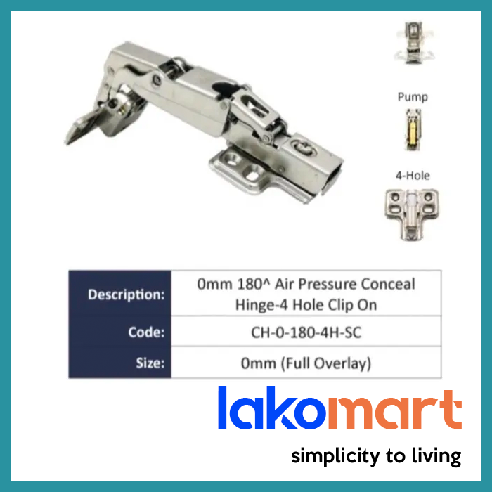 Full Overlay Cabinet Hinge Soft Close (180 Degree) with Screws