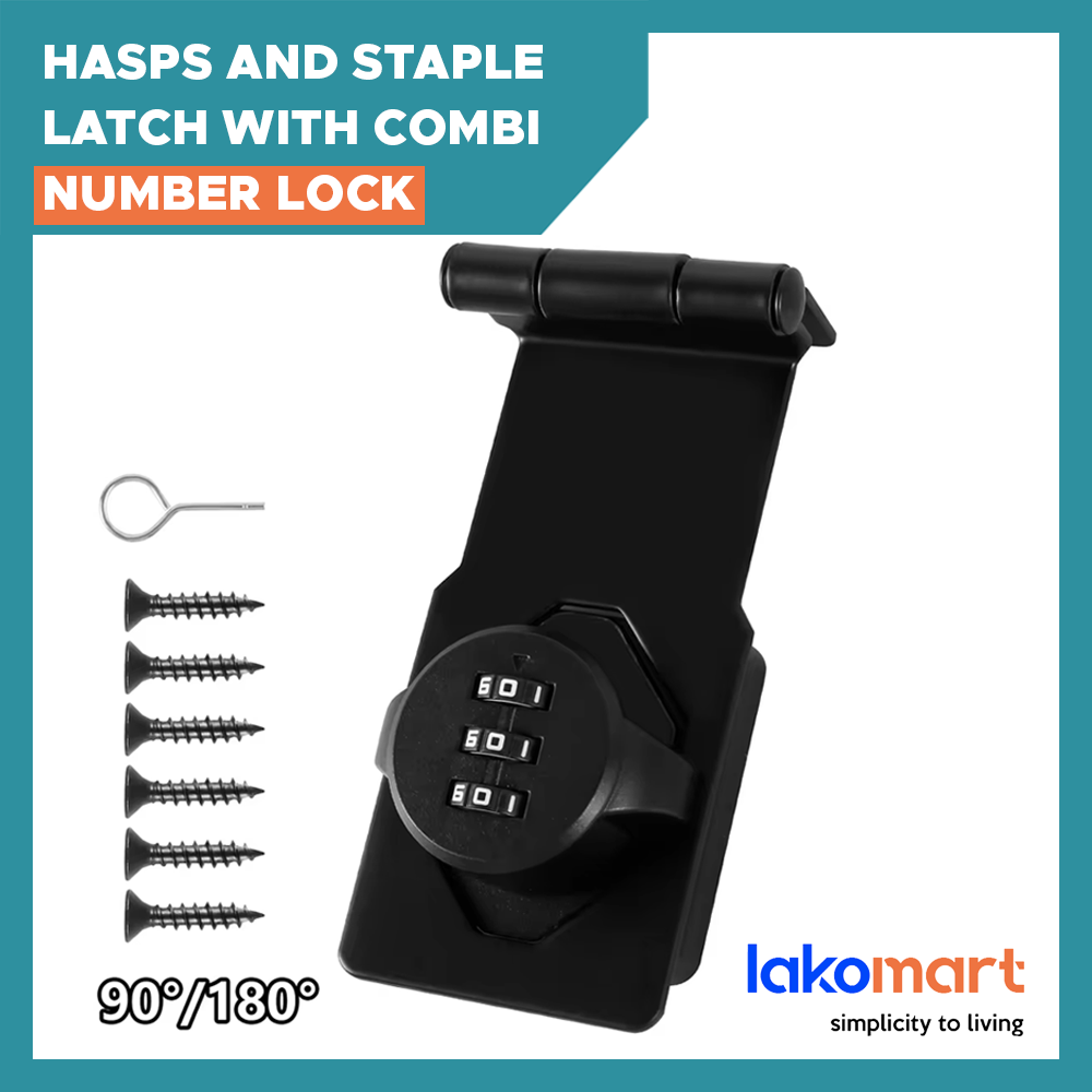 Hasps and Staple Latch with Combination Number Lock 110mm (Chrome/ Black)
