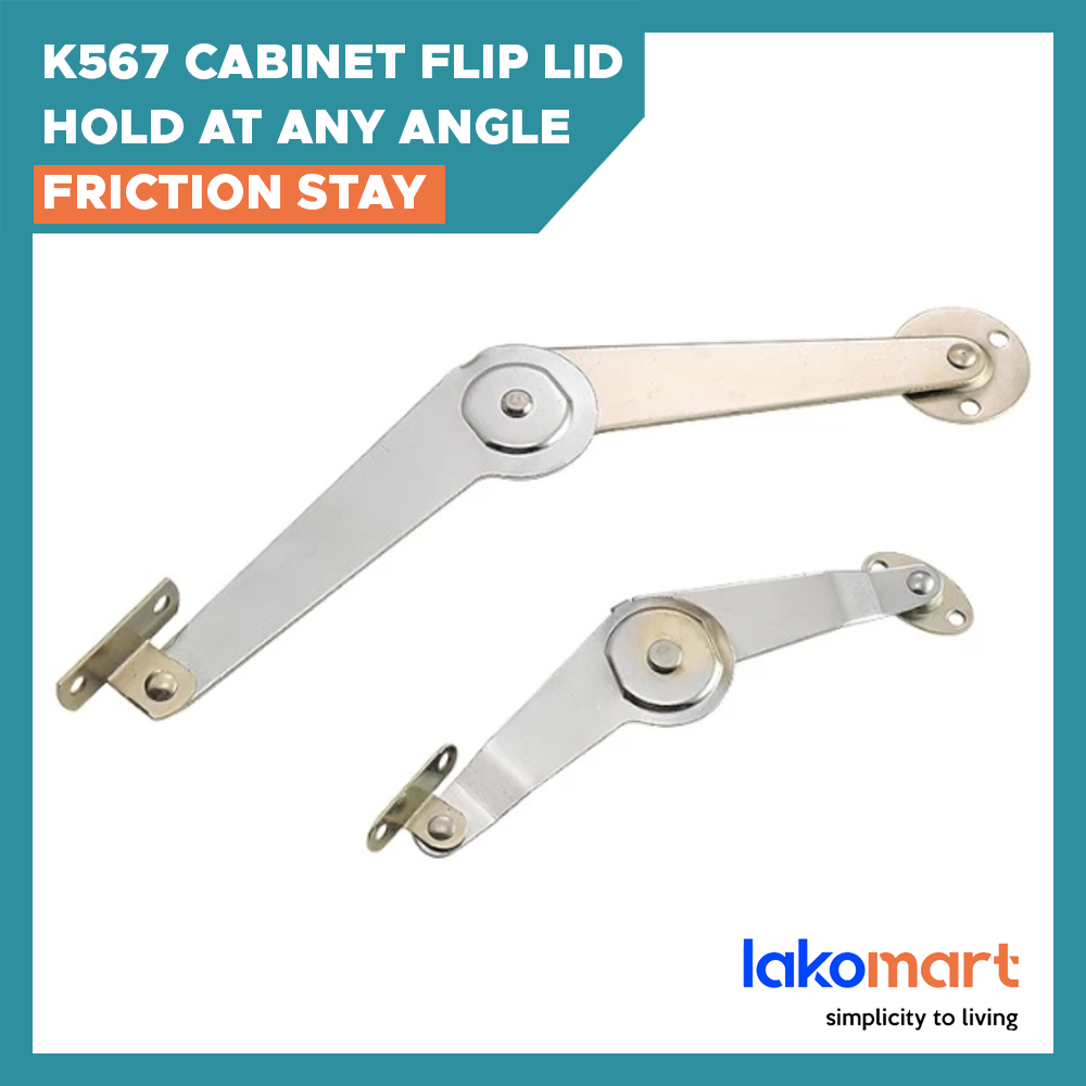 K567 Cabinet Flip Lid Hold at Any Angle Friction Stay for kitchen storage cabinet doors furniture lids (Chrome/ Stainless Steel)