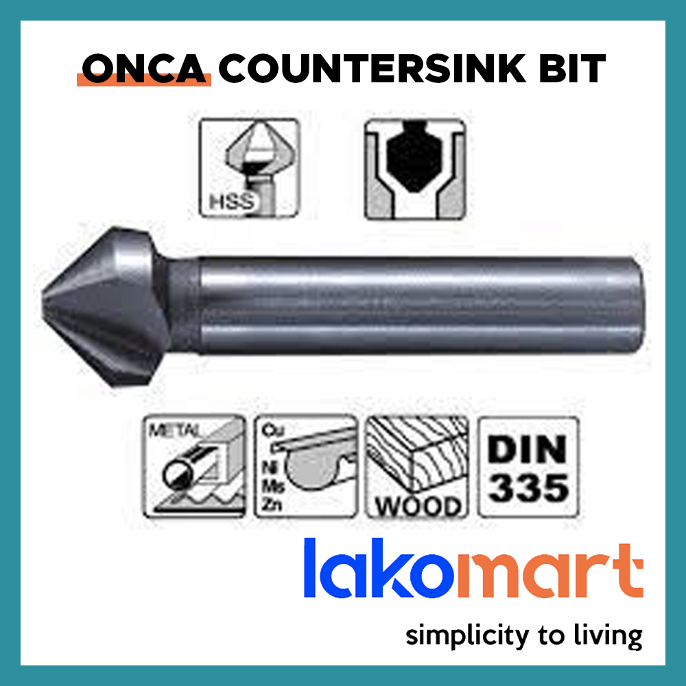 ONCA Countersink Bit With Three 90 Deg Cutting Edges High Speed Steel for Drilling angled holes for Countersunk screws