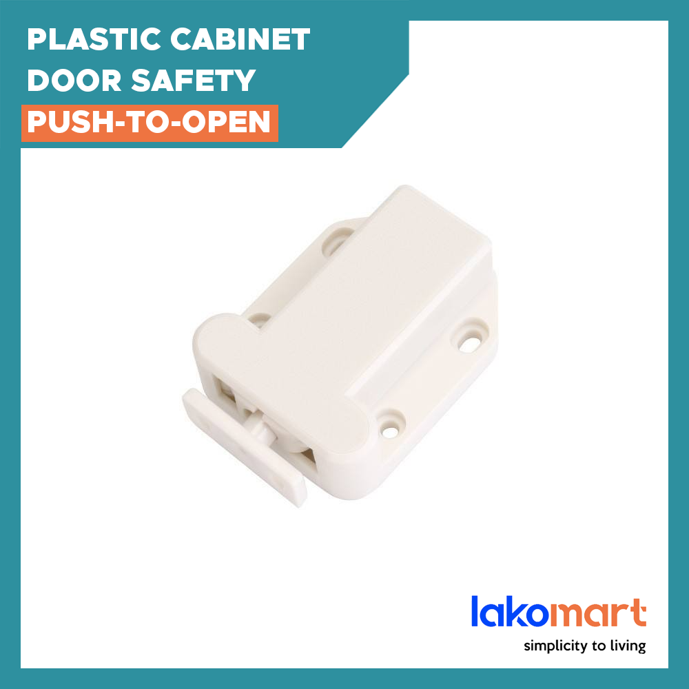 Plastic Cabinet Door Safety Push-to-Open Non-Magnetic Safe Push Touch Beetle Cabinet Latch (White or Black)