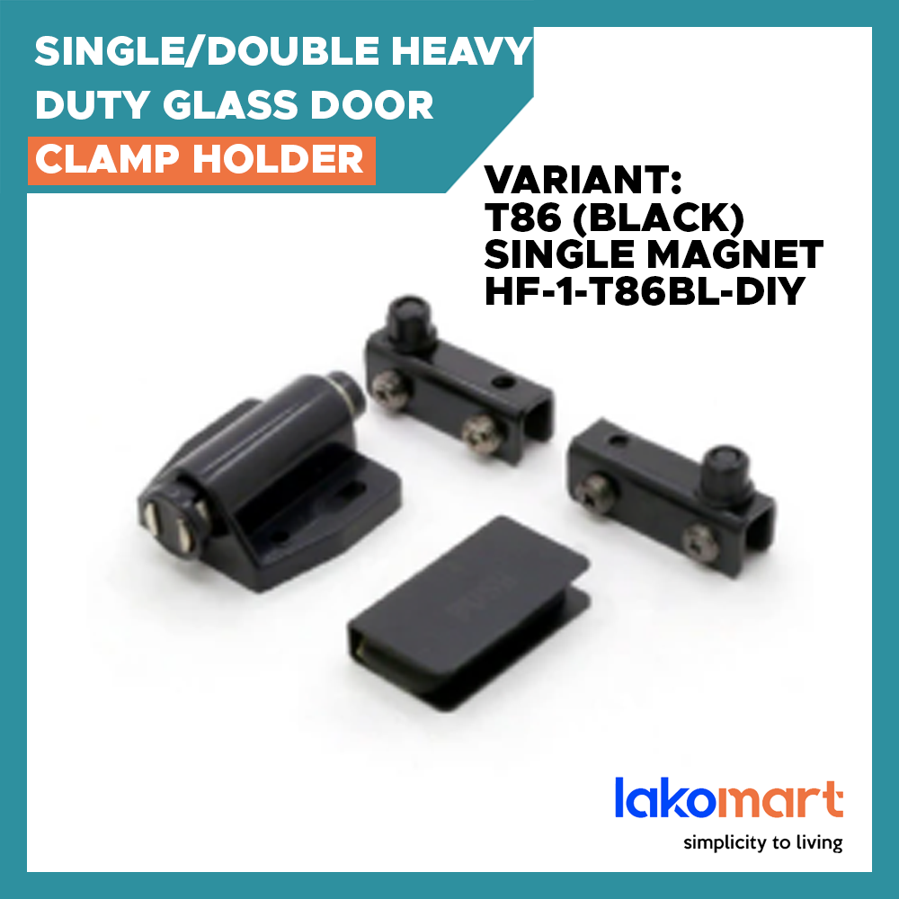 Single/ Double Heavy Duty Glass Door Clamp Holder Mounted Hi-fi Hinge + Magnet Set for glass cabinet doors (Black/ Chrome)