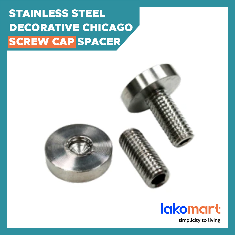 Stainless Steel Decorative Chicago Screw Cap Spacer for Furniture Glass Panels Signage Mirror Mounting Display Boards Partitions M8 X 16mm or 25mm (Pack of 4)