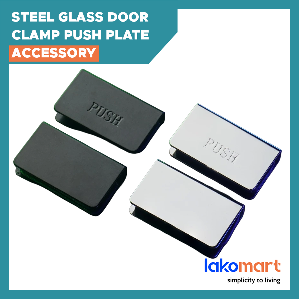 Steel Glass Door Clamp Push Plate Accessory for cabinet glass door thickness 3-6mm (Chrome/ Black)