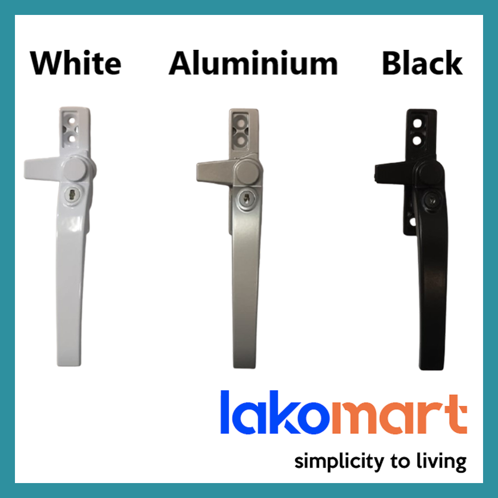 Window Lever Handle with Keylock Casement Window Key Lock (Black/ White/ Aluminium) [Model 3 with Key]