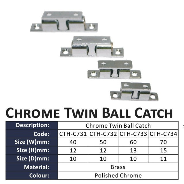 Double Ball Catch Cabinet Door Latch Silver Color 43mm