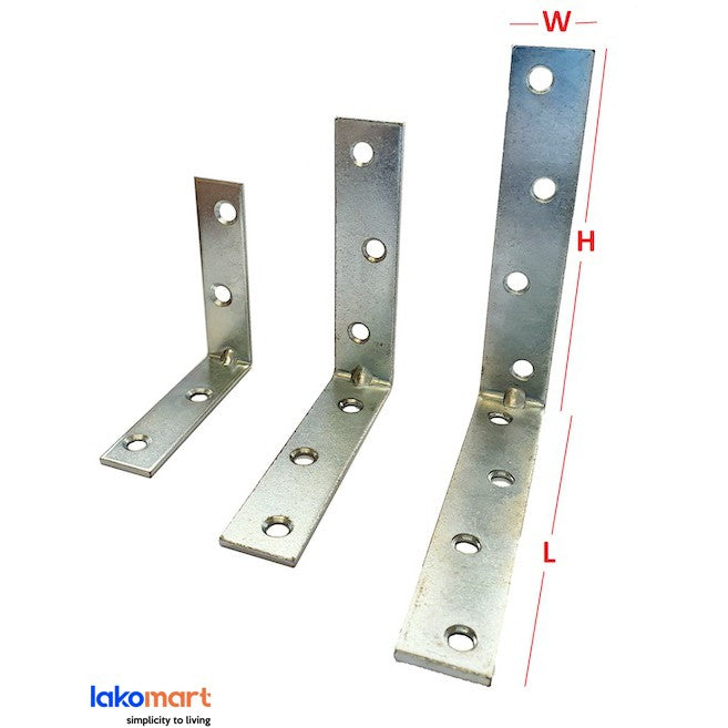 2 pcs - Galanvised Steel Heavy Duty L-Shaped Bracket Corner Angle Support Joint 75/100/125mm