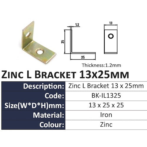 10 Pcs Yellow Zinc Plated L-Shaped Bracket 25 X 25 X 13 X 1.2mm