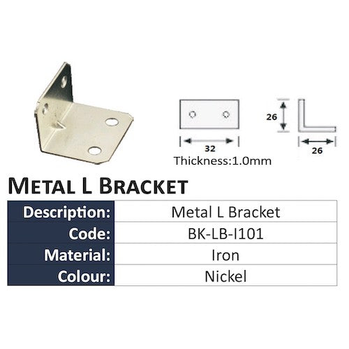 10 Pcs Nickel L Bracket Corner Angle Support Joint 26mm