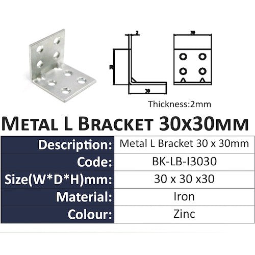 10 Pcs Metal L Bracket Corner Angle Support Joint 30mm