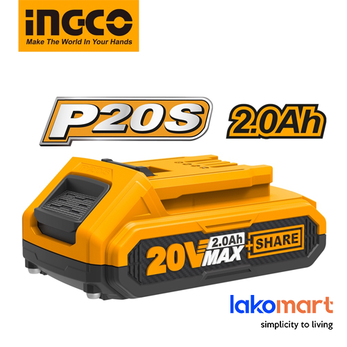 INGCO 20V 2.0Ah LI-ION Lithium-Ion Power Tool Battery Pack - Compatible with All INGCO 20V Power Tools, Charger not included [FBLI2001/ FBLI2002]