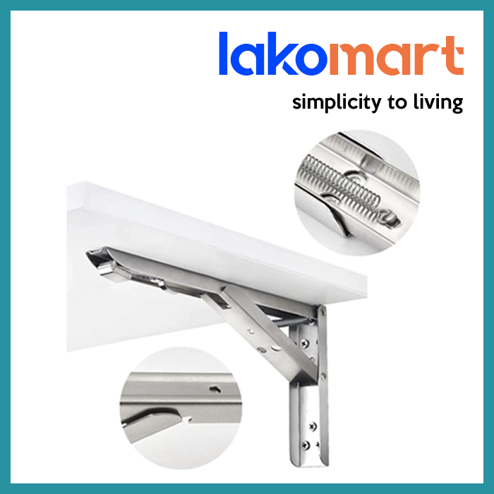 2 Pcs  Stainless Steel Folding L Bracket Release Catch Shelf Support Bracket (10/12/14 Inches)